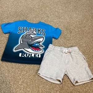 Carters Gray short and Garanimals Shark Blue Shirt, 3T, good condition